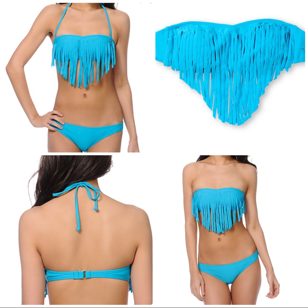 New ROXY Caribbean Blue Fringe Bikini sz small
